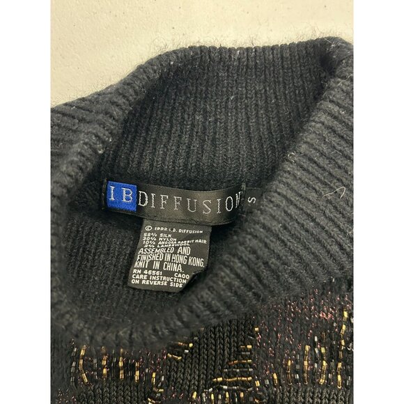 VTG IB Diffusion Black Knit Sweater Womens Small Dress Metallic Geometric Design - Picture 3 of 12